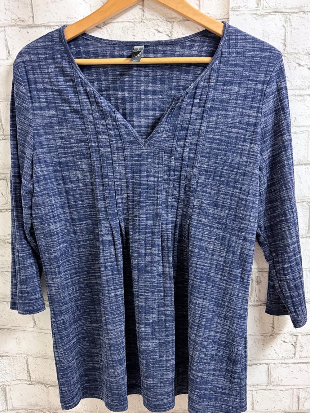 Denver Hayes Blue V-Neck Pleated Knit Tunic